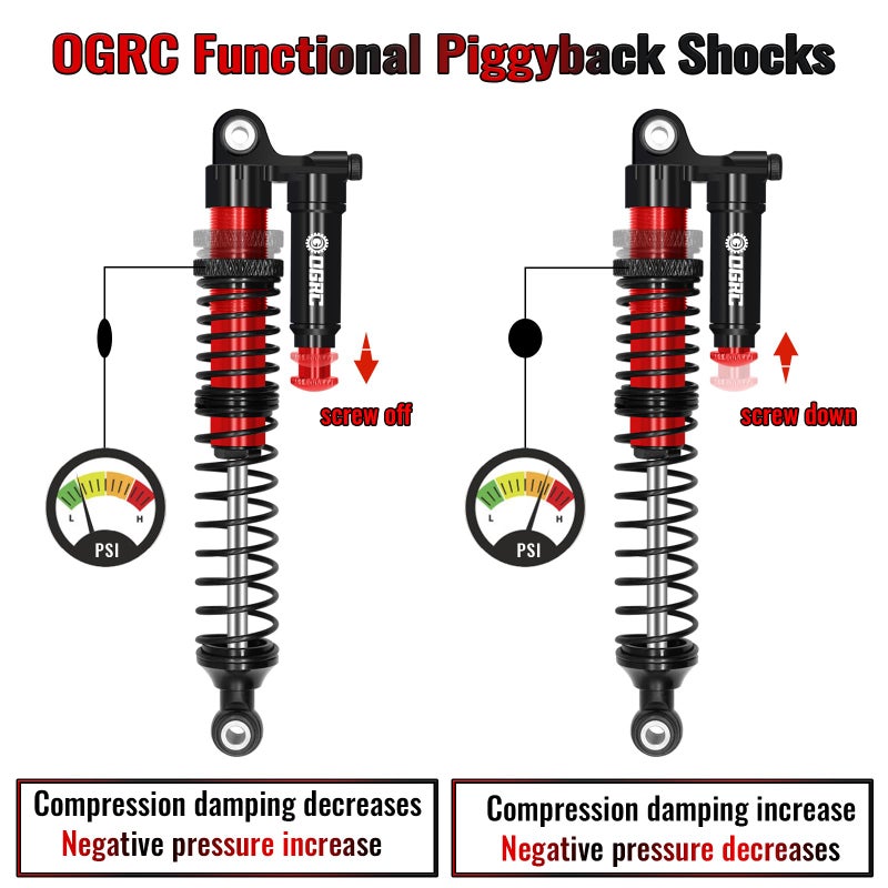 OGUNKE OGRC 100mm Aluminum Adjustable Piggyback Shock Absorber RC Damper for Axial SCX10 TRX4 TRX6 D90 1/10 RC Crawler Upgrade Parts (Red) - Image 3